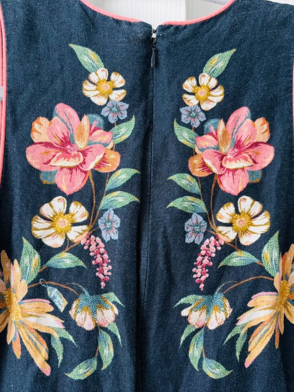 FARM Rio Maira Floral Linen Midi Dress Dark Blue V-Neck Sleeveless Size XS - Picture 8 of 10